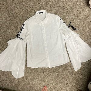 Ina corset tie up oversized sleeve blouse